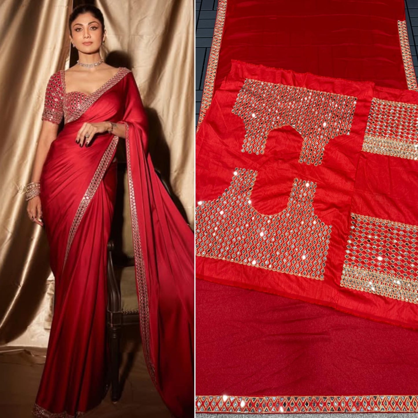 Rangoli silk with mirror design